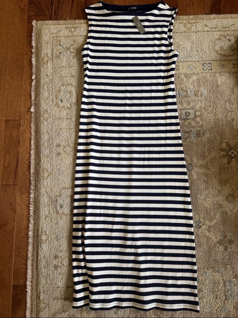 J. Crew Navy and White Striped Ribbed Maxi Dress size L New!
